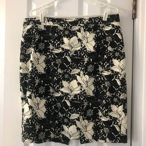 J. Crew floral pencil skirt. Black and white.